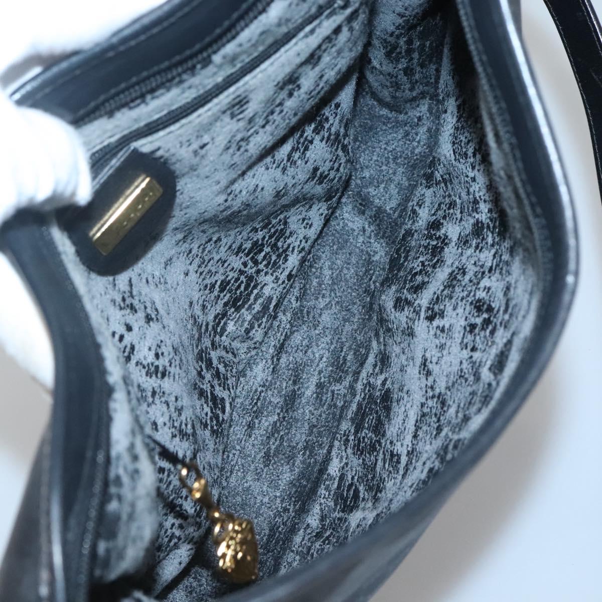 GUCCI Micro GG Supreme Shoulder Bag PVC Black Gold Auth MX332