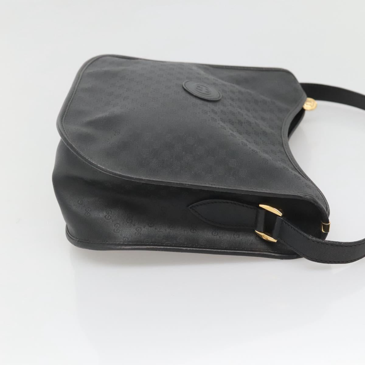GUCCI Micro GG Supreme Shoulder Bag PVC Black Gold Auth MX332