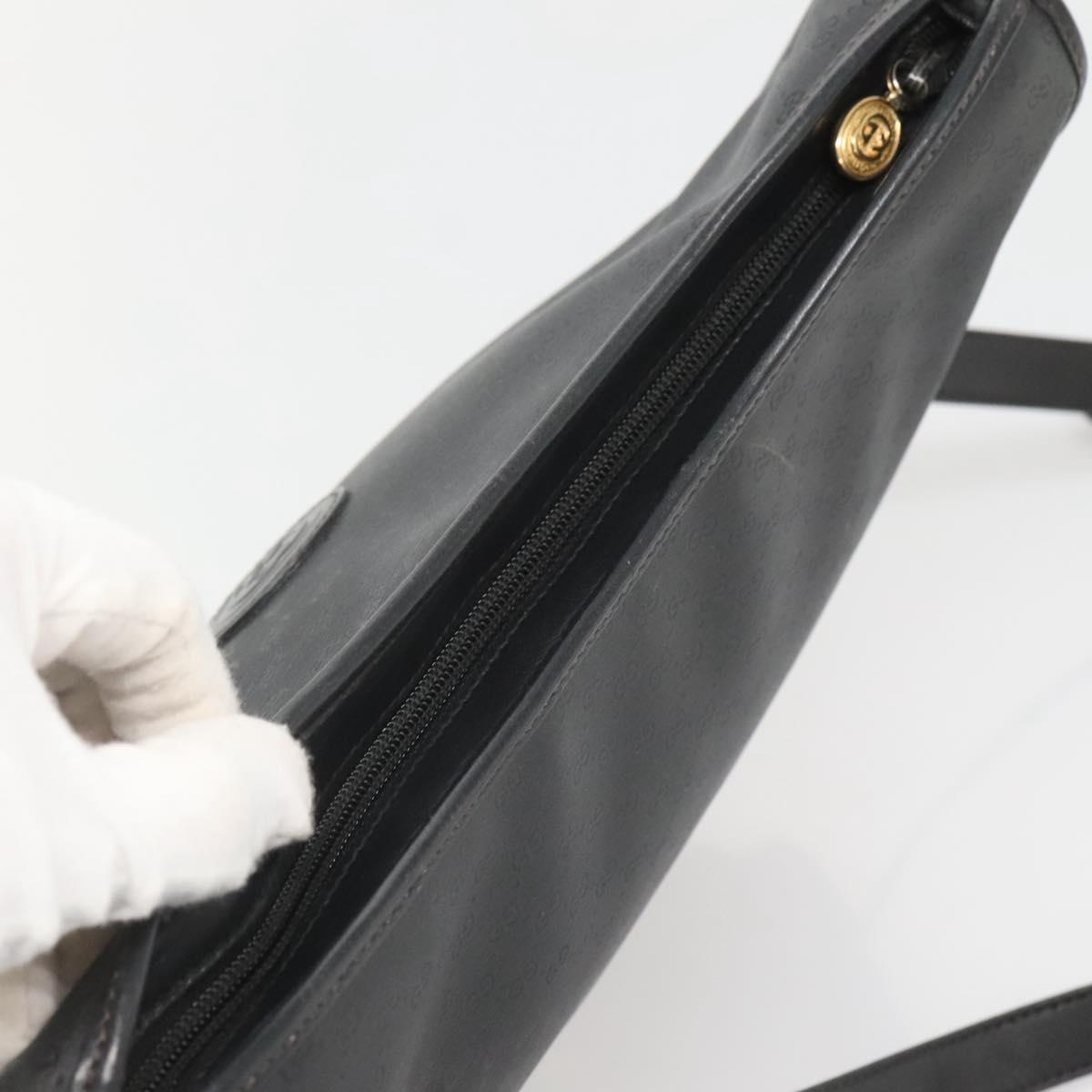 GUCCI Micro GG Supreme Shoulder Bag PVC Black Gold Auth MX332
