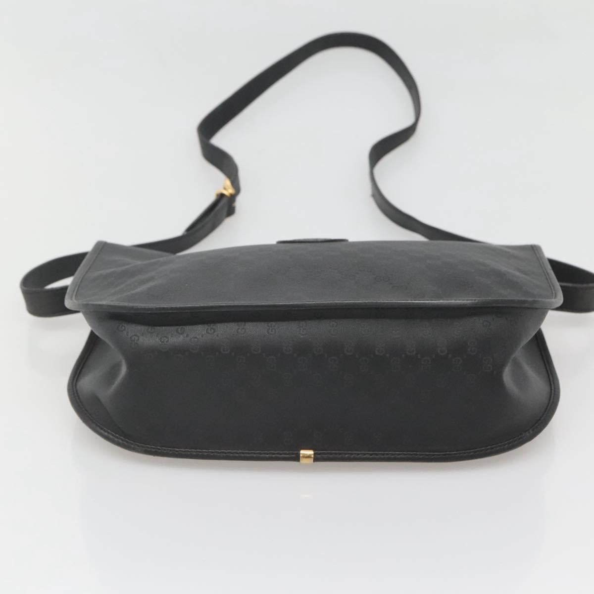 GUCCI Micro GG Supreme Shoulder Bag PVC Black Gold Auth MX332