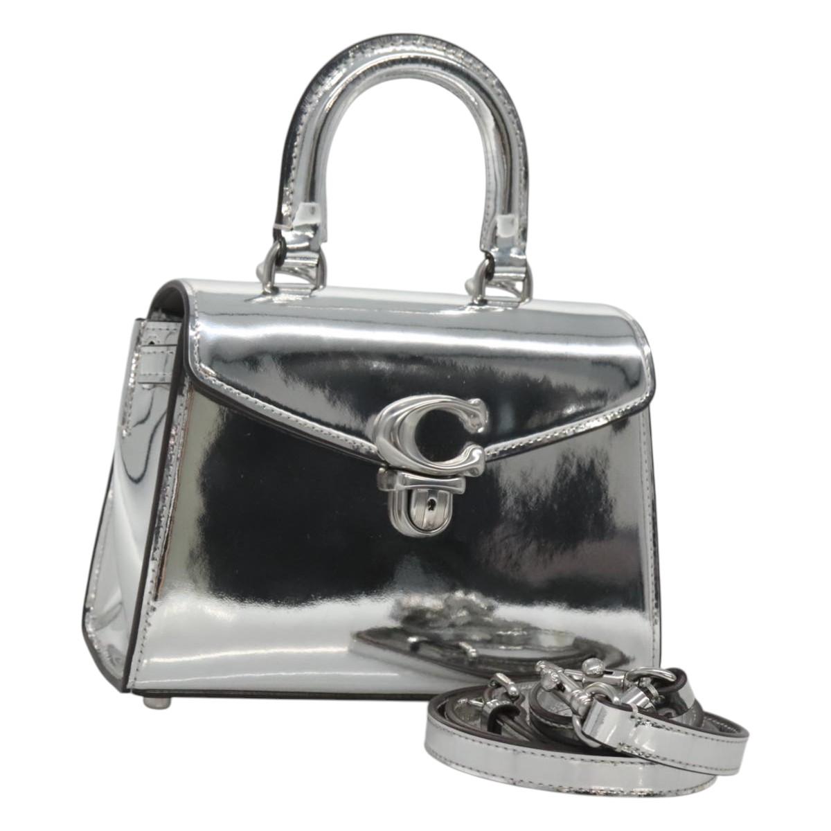 Coach Hand Bag Leather 2way Silver Auth MX335