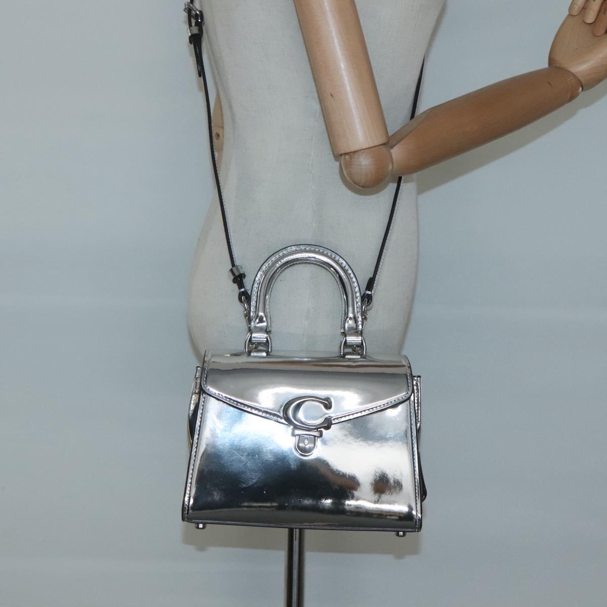 Coach Hand Bag Leather 2way Silver Auth MX335