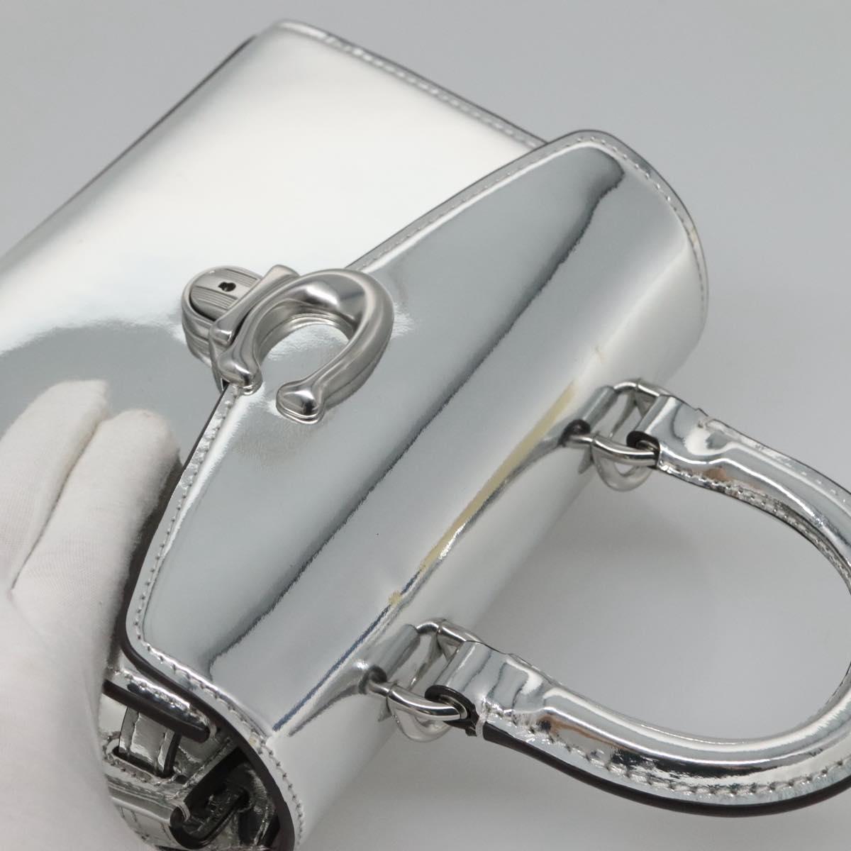 Coach Hand Bag Leather 2way Silver Auth MX335