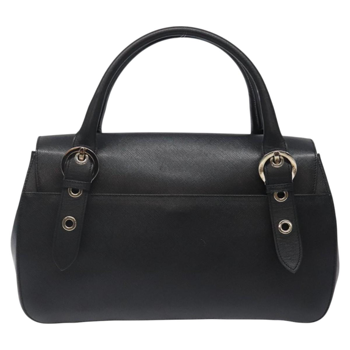 Salvatore Ferragamo Gancini Hand Bag Leather Black Silver Auth MX348