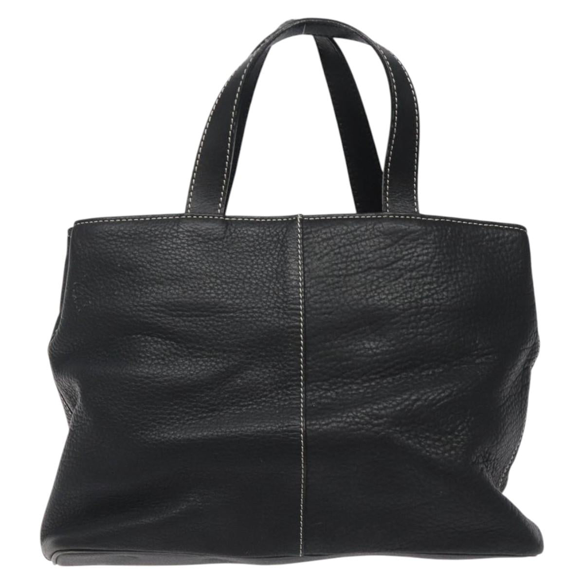 Burberrys Hand Bag Leather Black Gold Auth MX353