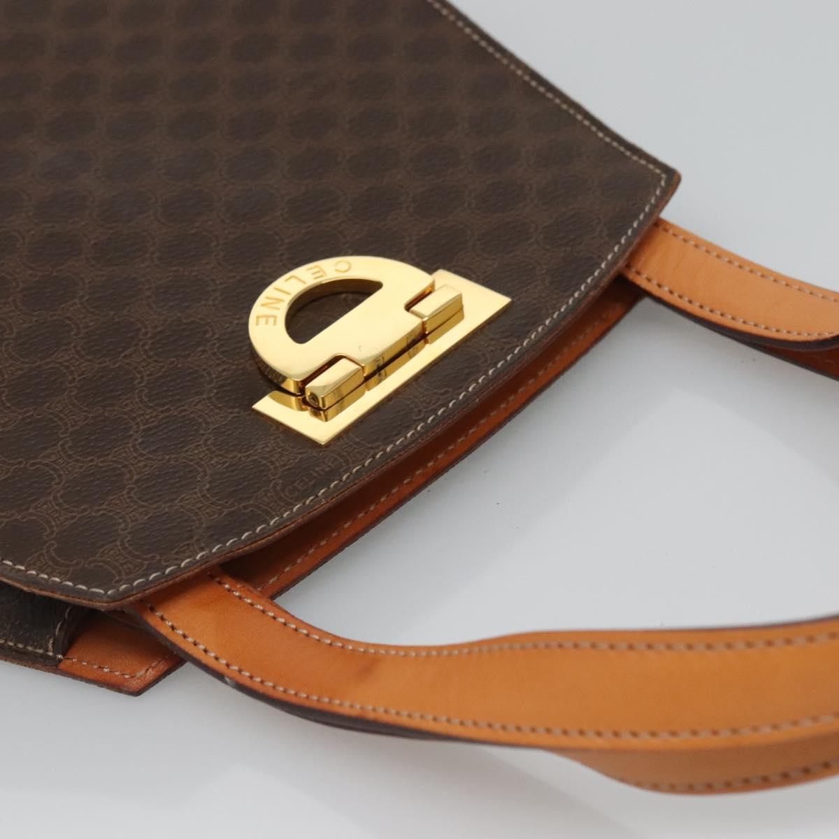 CELINE Macadam Canvas Hand Bag PVC Leather 2way Brown Gold Auth MX358