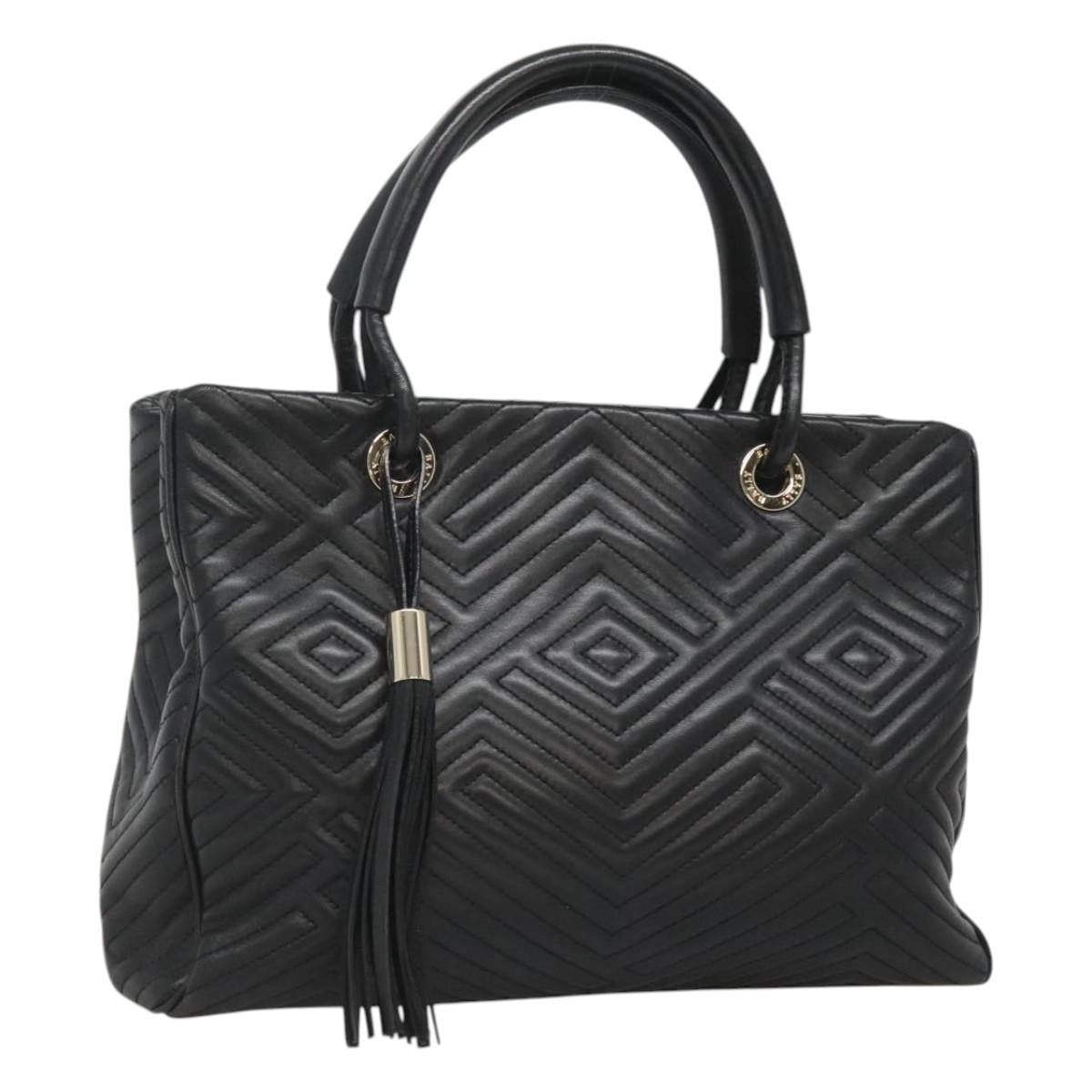 BALLY Hand Bag Leather Black Gold Auth MX364