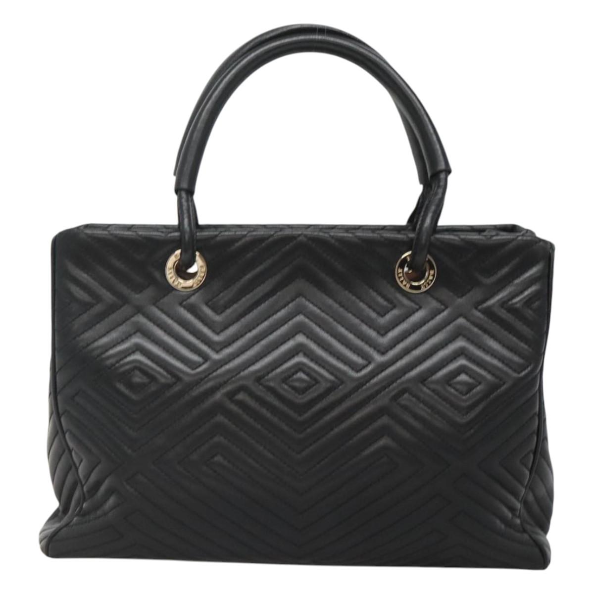 BALLY Hand Bag Leather Black Gold Auth MX364