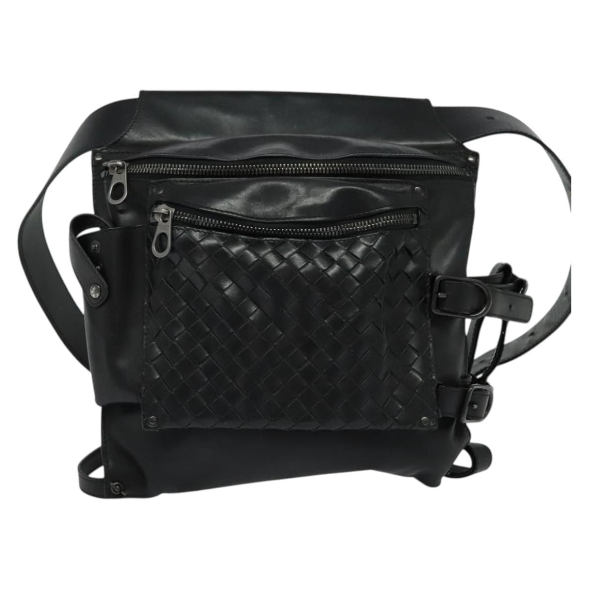 BOTTEGA VENETA INTRECCIATO Waist bag Leather Black Auth MX365