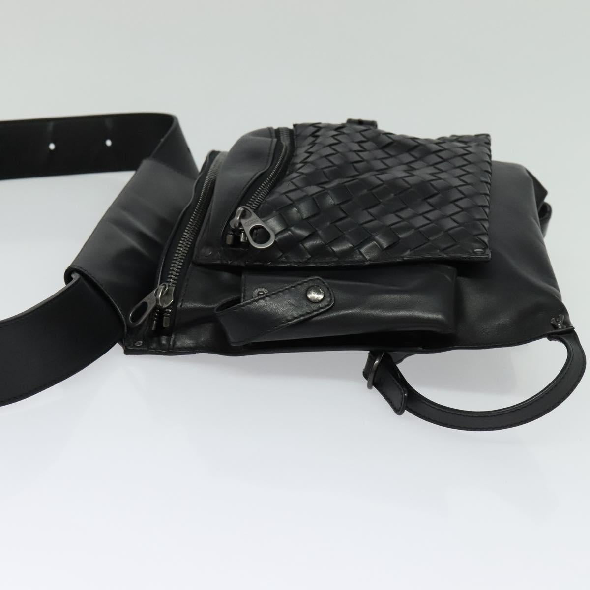 BOTTEGA VENETA INTRECCIATO Waist bag Leather Black Auth MX365