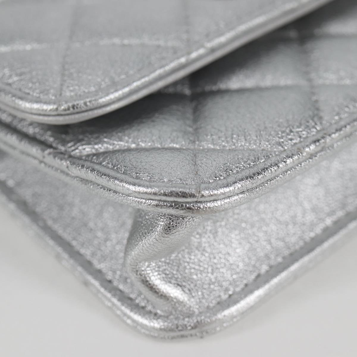 CHANEL Matelasse Chain Shoulder Bag Leather Silver CC Auth MX400AM