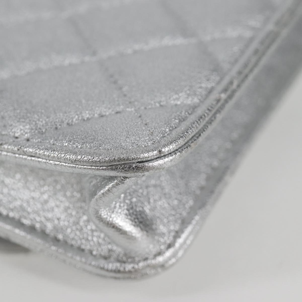 CHANEL Matelasse Chain Shoulder Bag Leather Silver CC Auth MX400AM