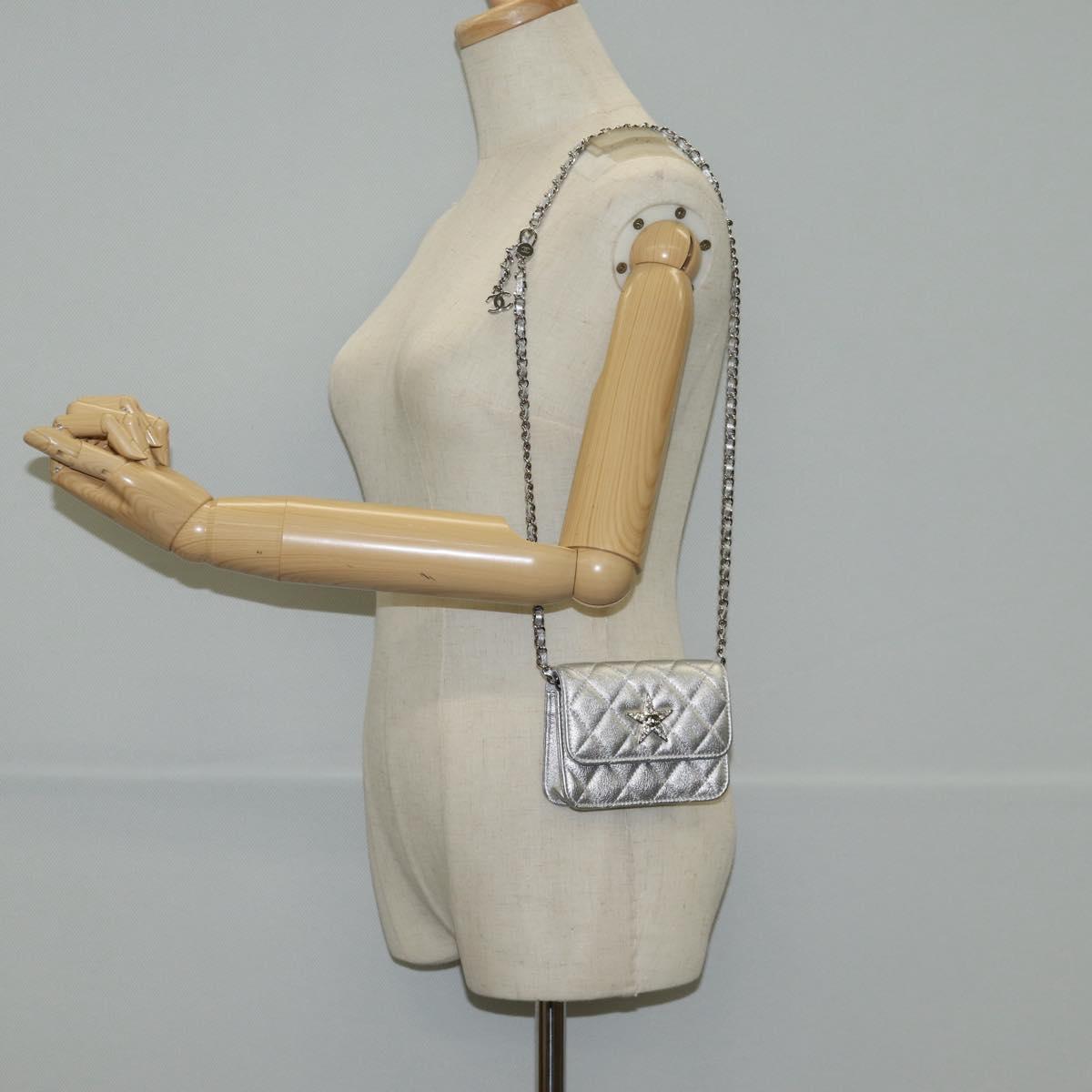 CHANEL Matelasse Chain Shoulder Bag Leather Silver CC Auth MX400AM