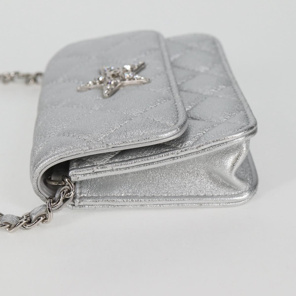 CHANEL Matelasse Chain Shoulder Bag Leather Silver CC Auth MX400AM