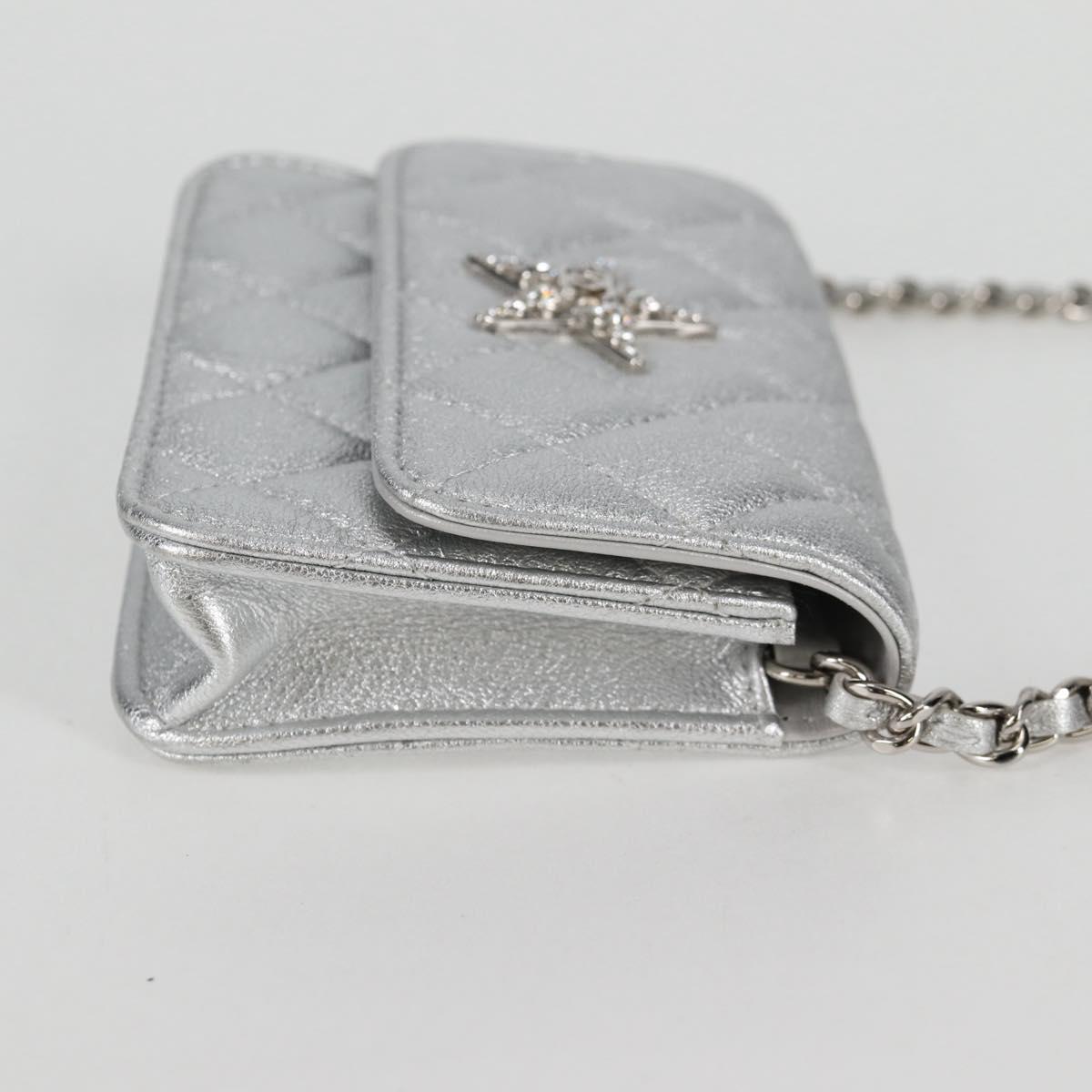 CHANEL Matelasse Chain Shoulder Bag Leather Silver CC Auth MX400AM