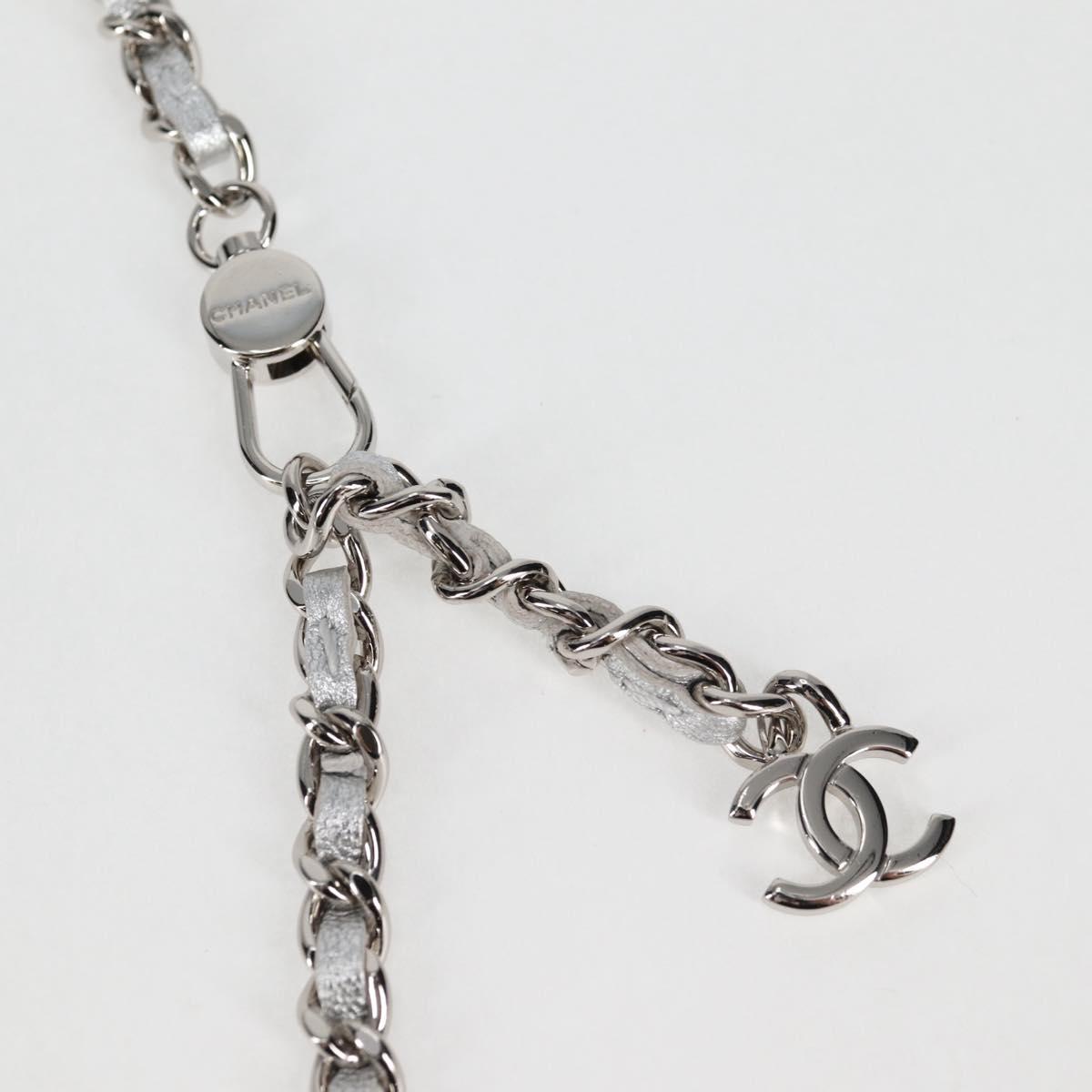 CHANEL Matelasse Chain Shoulder Bag Leather Silver CC Auth MX400AM