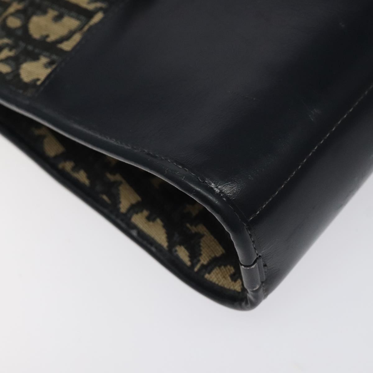 Christian Dior Trotter Canvas Hand Bag Navy Gold Auth MX415