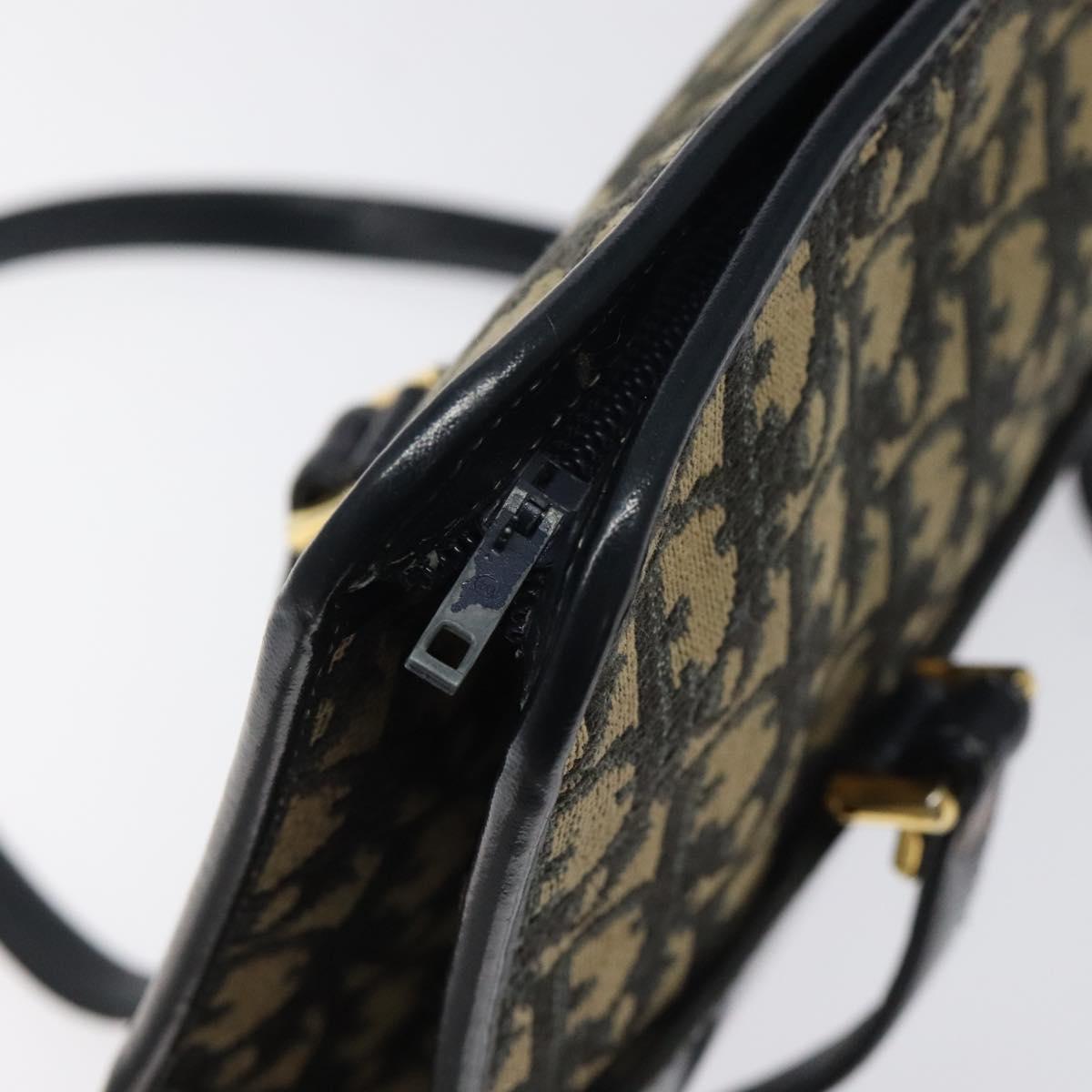 Christian Dior Trotter Canvas Hand Bag Navy Gold Auth MX415