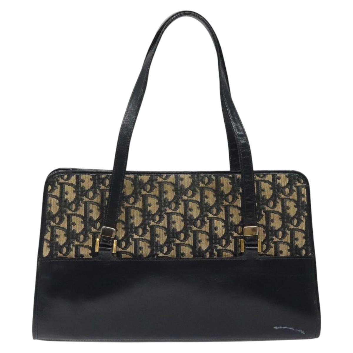 Christian Dior Trotter Canvas Hand Bag Navy Gold Auth MX415