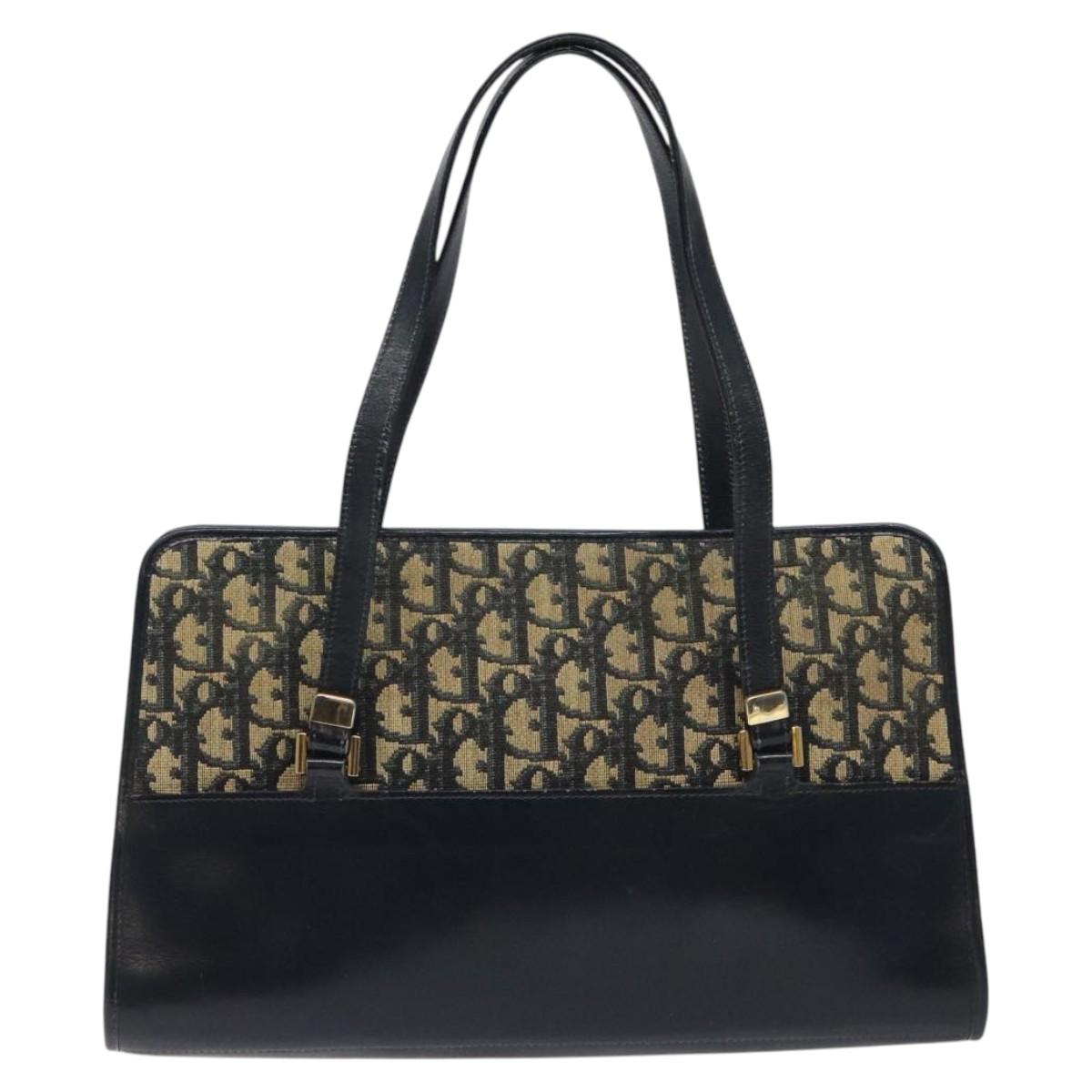 Christian Dior Trotter Canvas Hand Bag Navy Gold Auth MX415