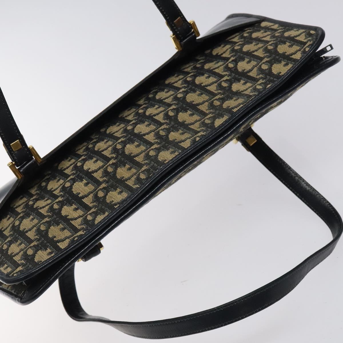 Christian Dior Trotter Canvas Hand Bag Navy Gold Auth MX415