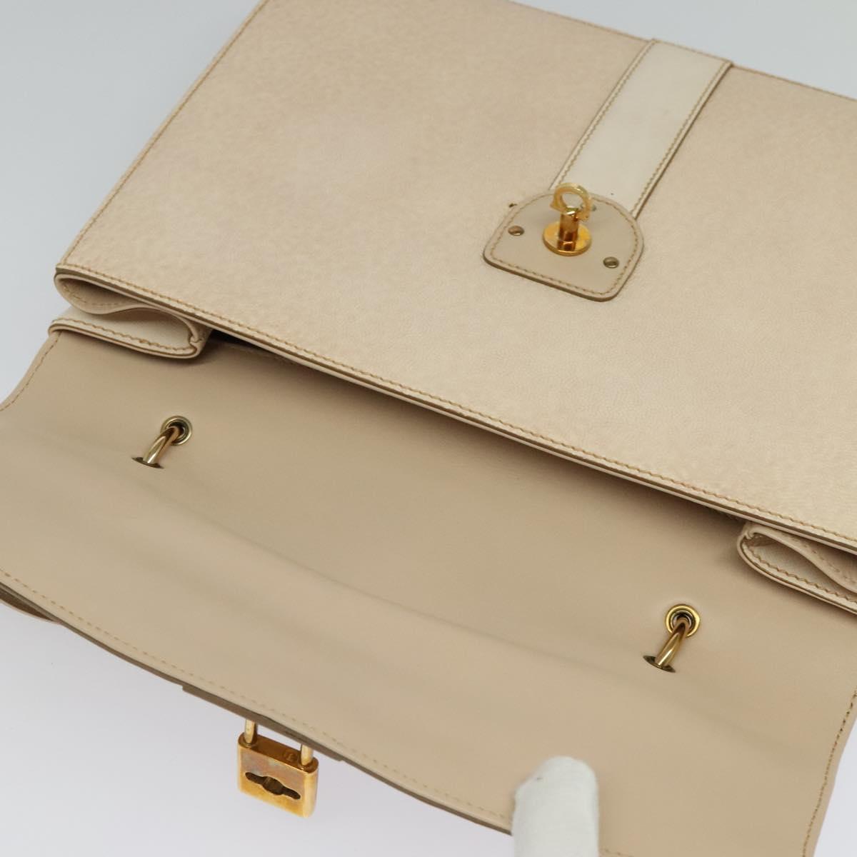 Salvatore Ferragamo Gancini Hand Bag Leather 2way Beige Gold Auth MX417
