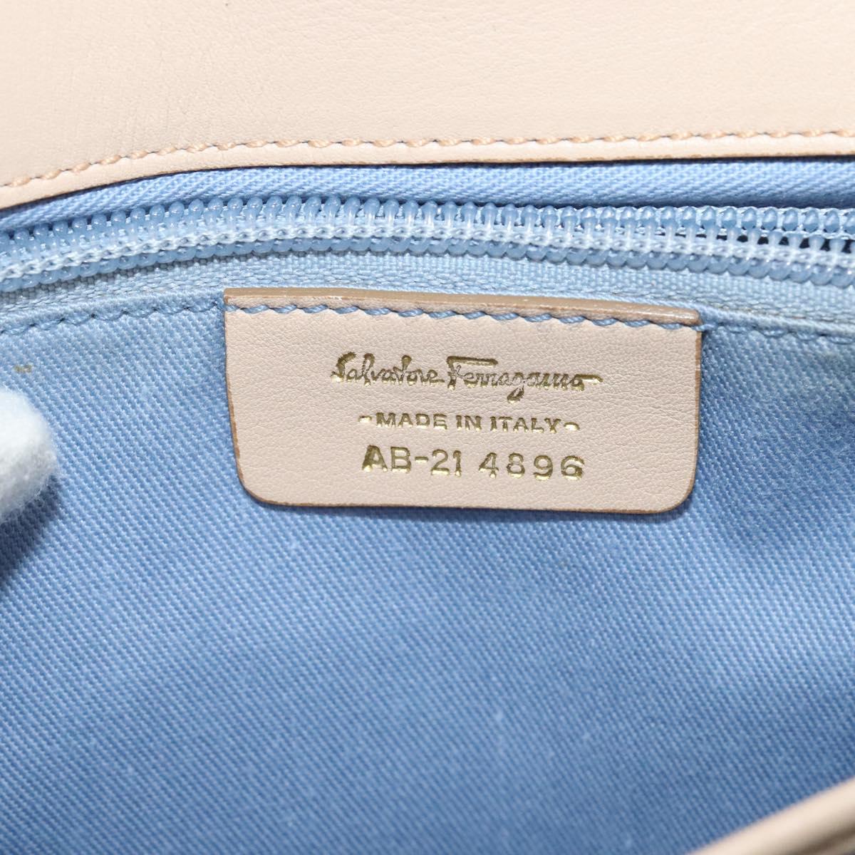 Salvatore Ferragamo Gancini Hand Bag Leather 2way Beige Gold Auth MX417