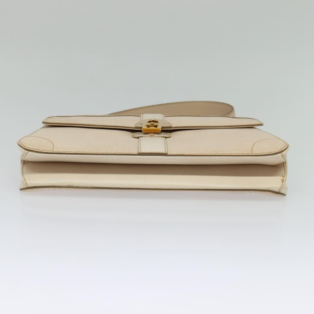 Salvatore Ferragamo Gancini Hand Bag Leather 2way Beige Gold Auth MX417