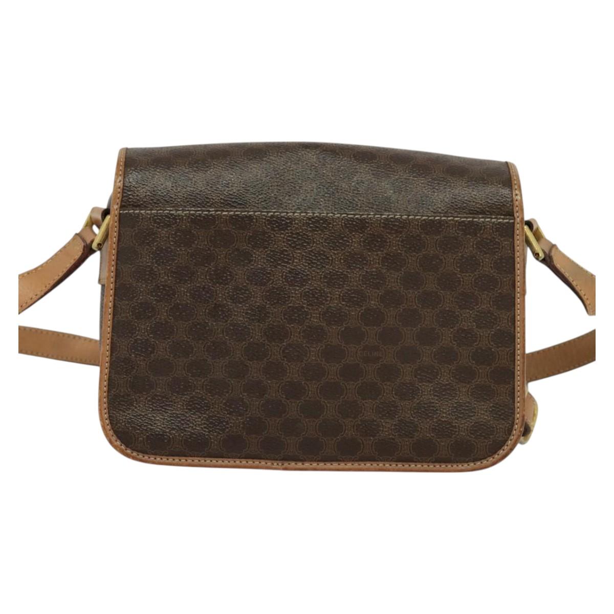CELINE Macadam Canvas Circle Shoulder Bag PVC Leather Brown Gold Auth MX424