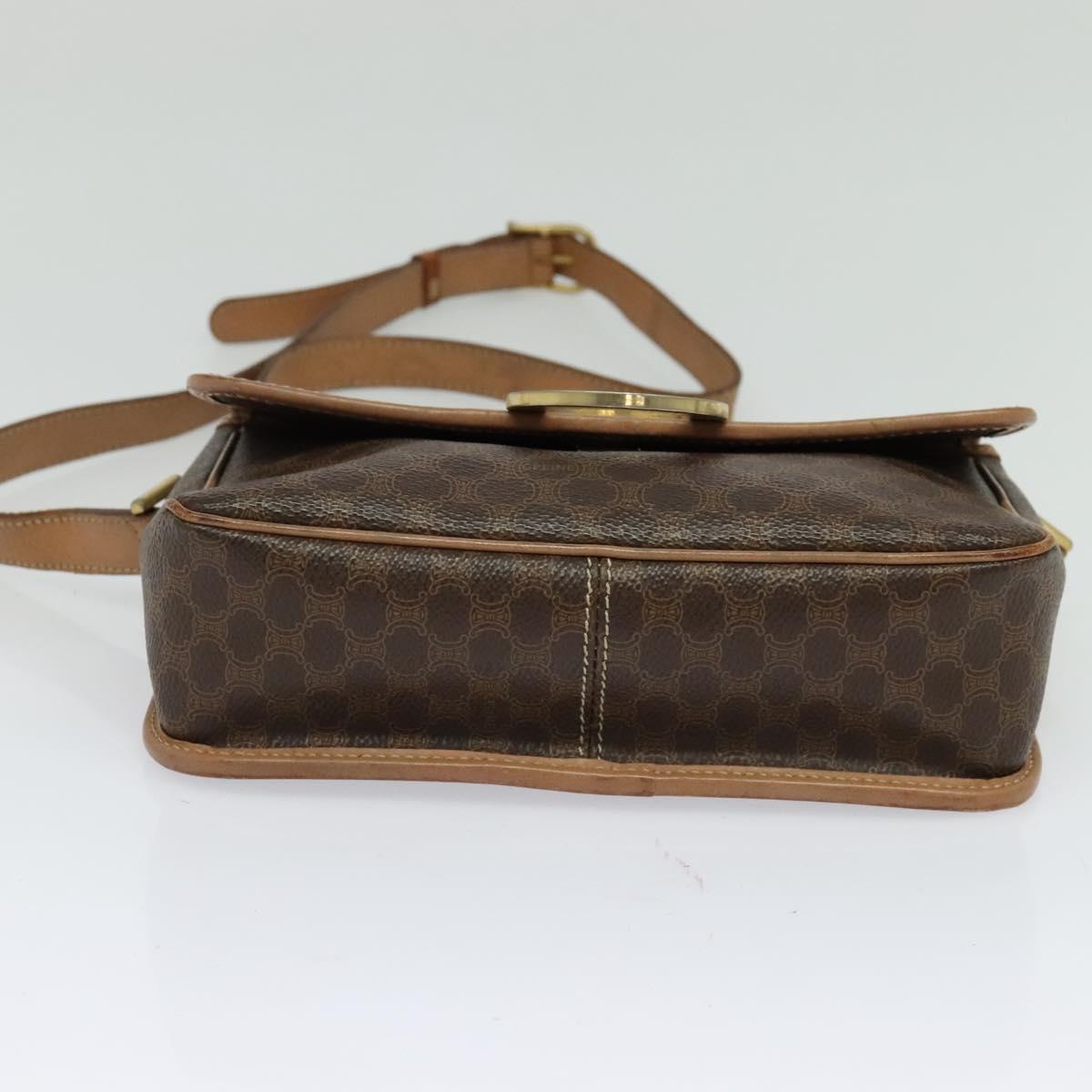 CELINE Macadam Canvas Circle Shoulder Bag PVC Leather Brown Gold Auth MX424