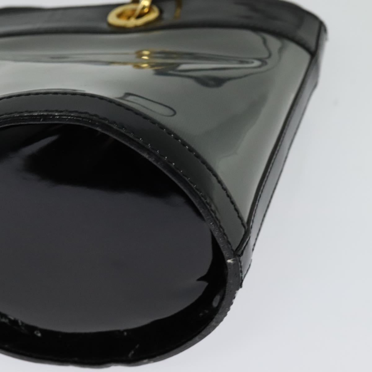 Salvatore Ferragamo Gancini Shoulder Bag Leather Vinyl Black Gold Auth MX425