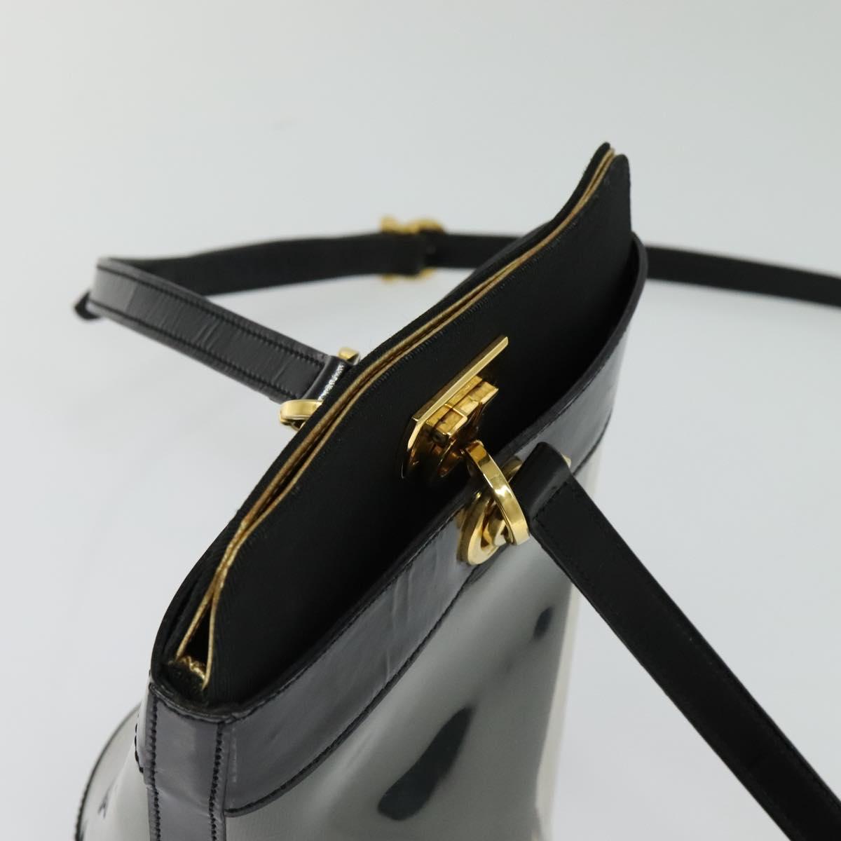 Salvatore Ferragamo Gancini Shoulder Bag Leather Vinyl Black Gold Auth MX425