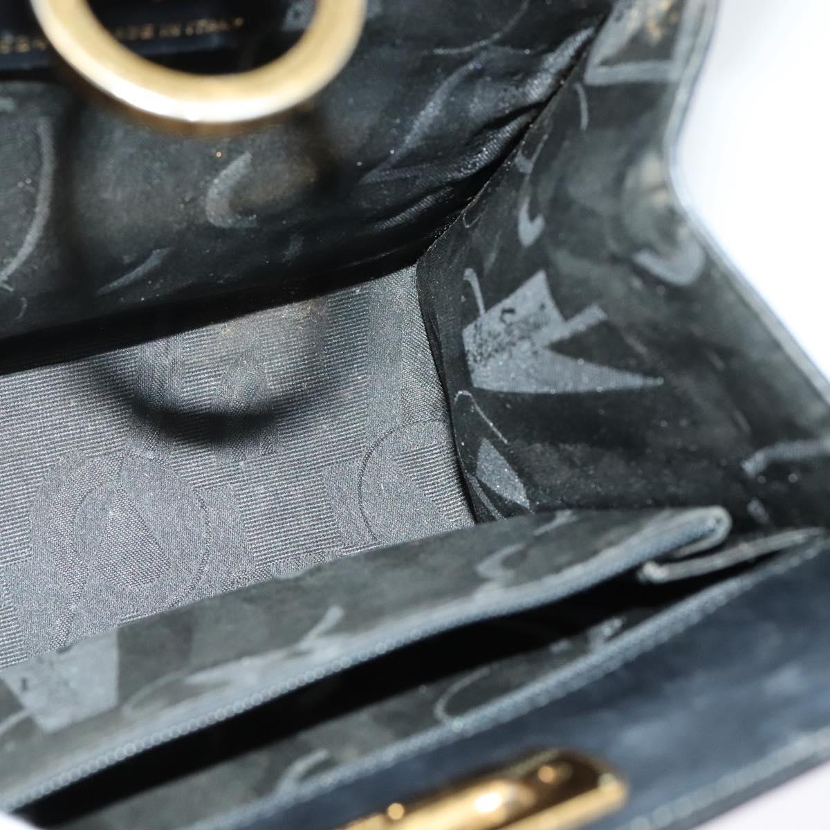 Salvatore Ferragamo Gancini Chain Shoulder Bag Leather Black Gold Auth MX455
