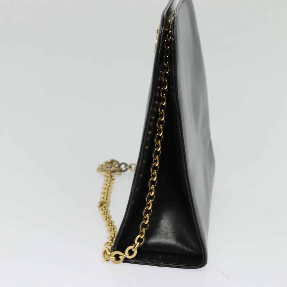 Salvatore Ferragamo Gancini Chain Shoulder Bag Leather Black Gold Auth MX455