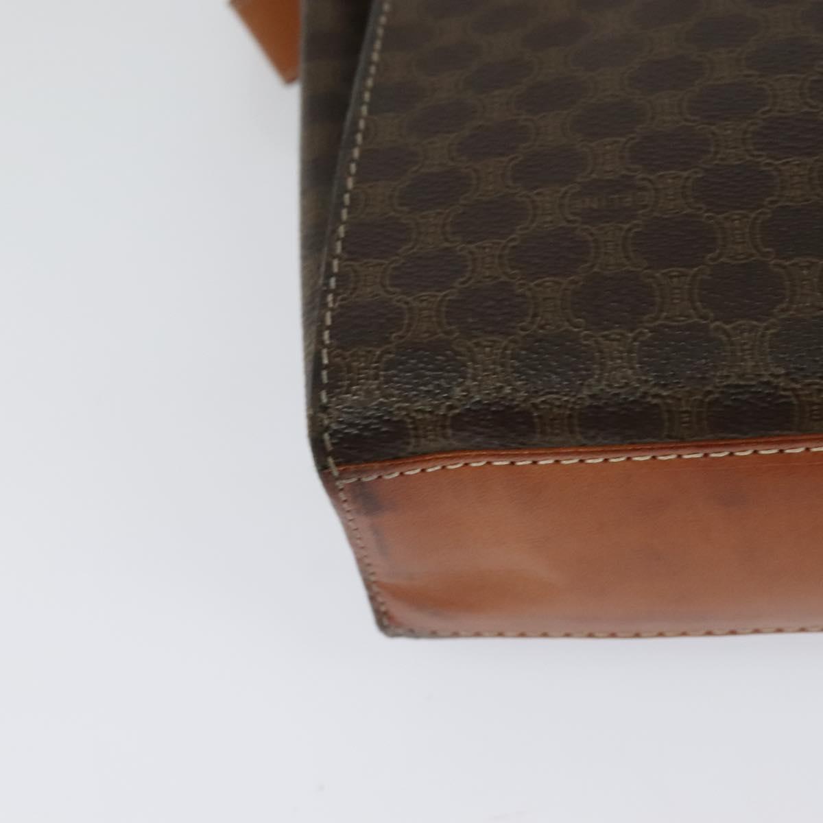 CELINE Macadam Canvas Circle Shoulder Bag PVC Leather Brown Gold Auth MX459