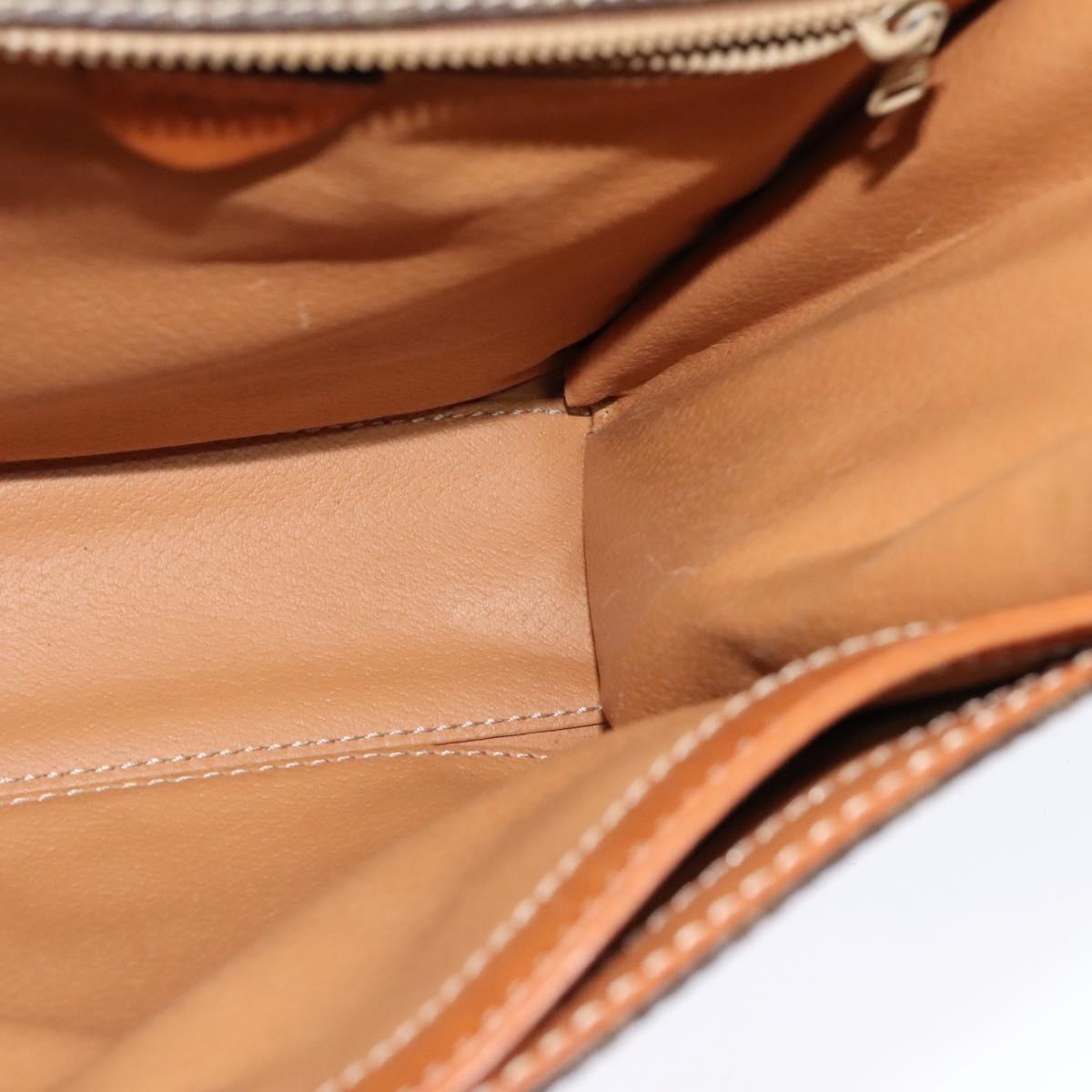 CELINE Macadam Canvas Circle Shoulder Bag PVC Leather Brown Gold Auth MX459