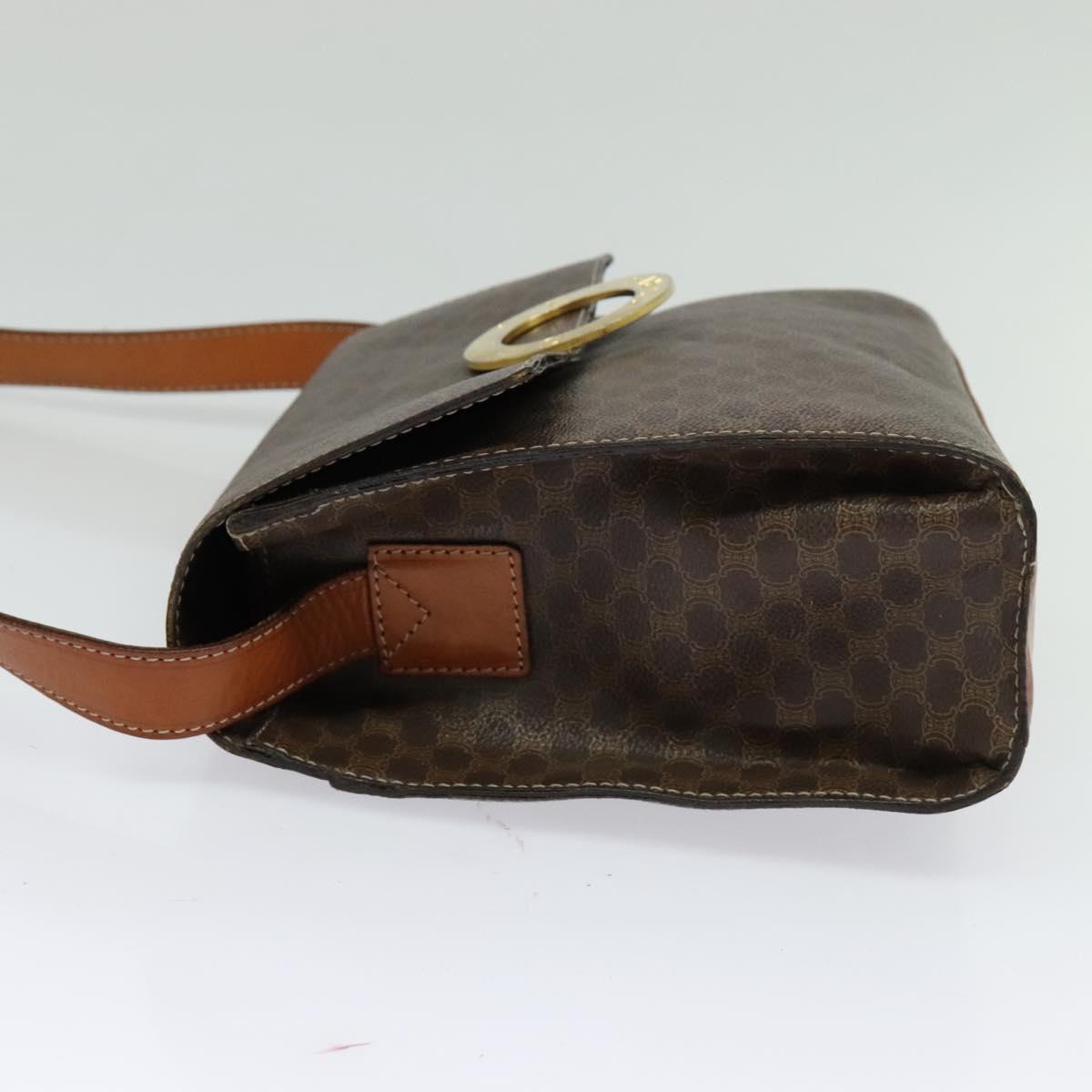 CELINE Macadam Canvas Circle Shoulder Bag PVC Leather Brown Gold Auth MX459