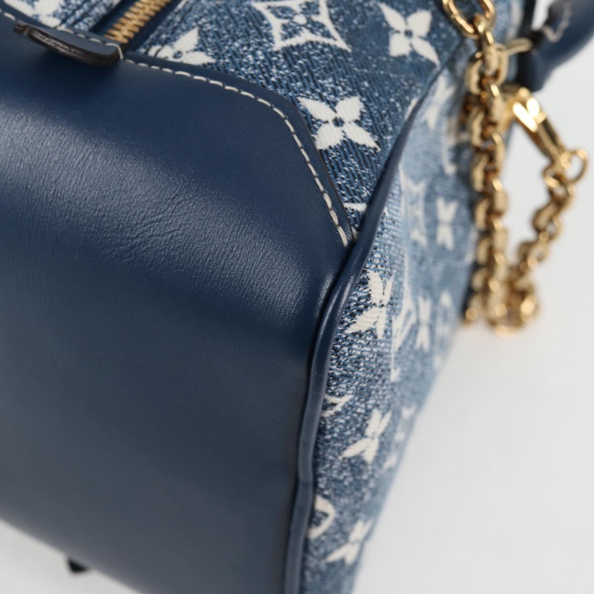 LOUIS VUITTON Monogram Denim Square bag Hand Bag Blue LV Auth MX471M