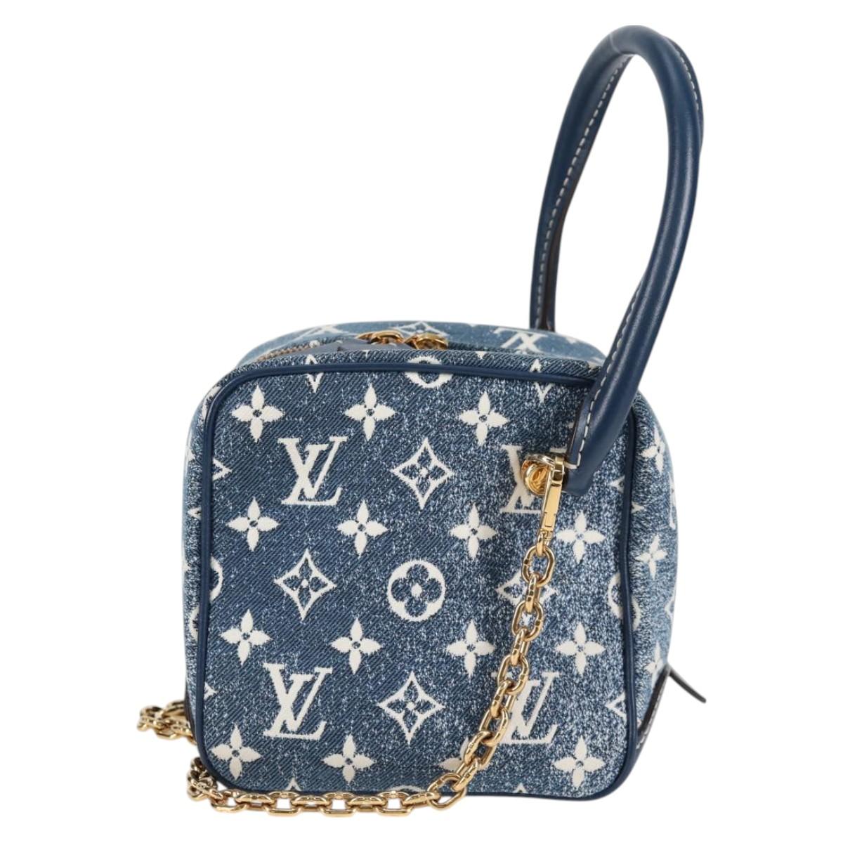 LOUIS VUITTON Monogram Denim Square bag Hand Bag Blue LV Auth MX471M
