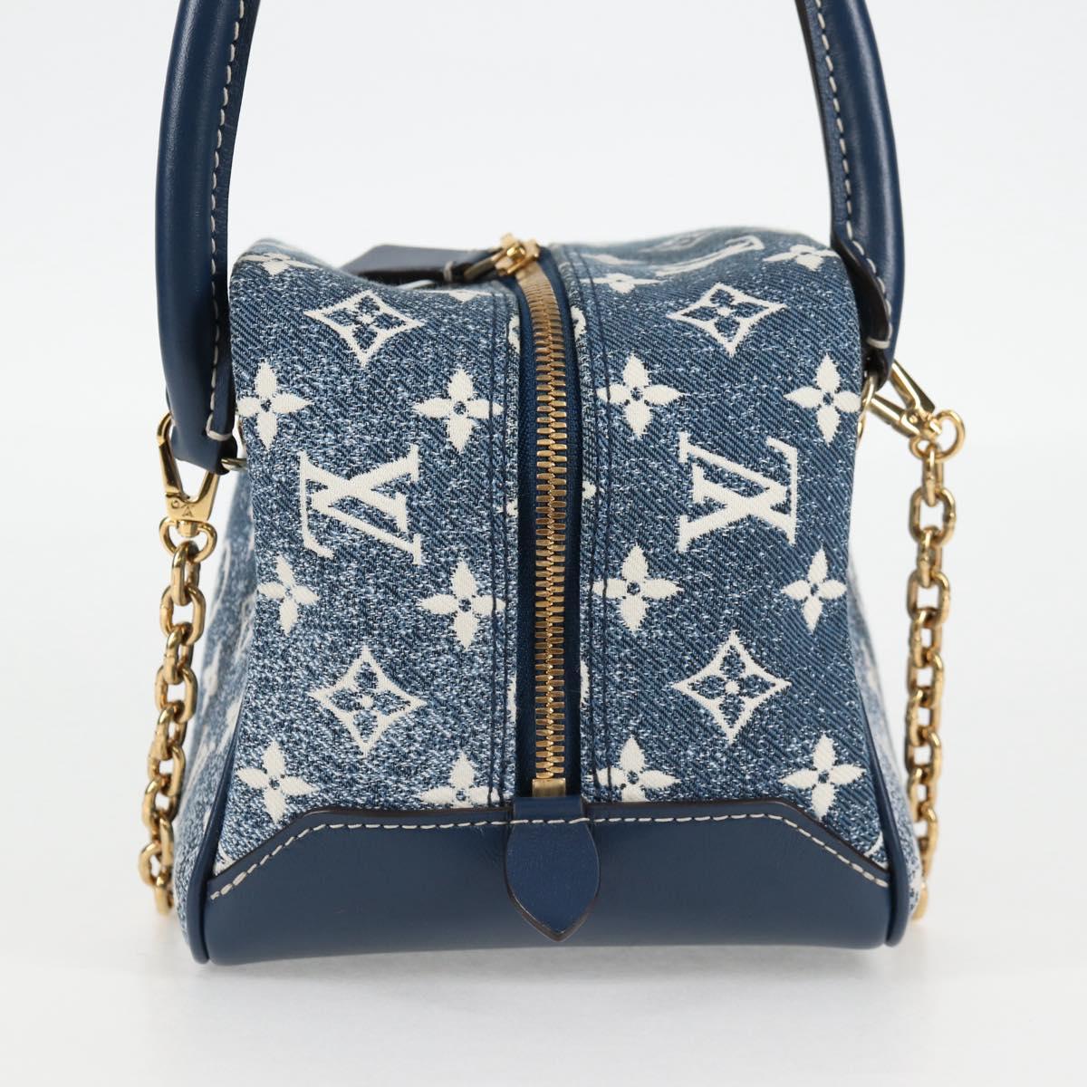 LOUIS VUITTON Monogram Denim Square bag Hand Bag Blue LV Auth MX471M