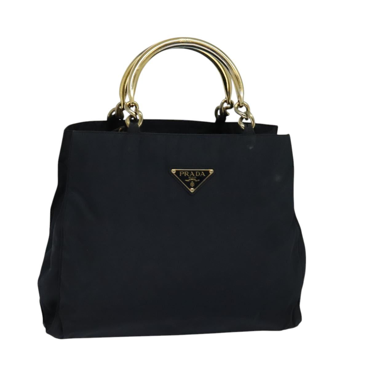 PRADA Tote Bag Nylon Navy Gold Auth MX480