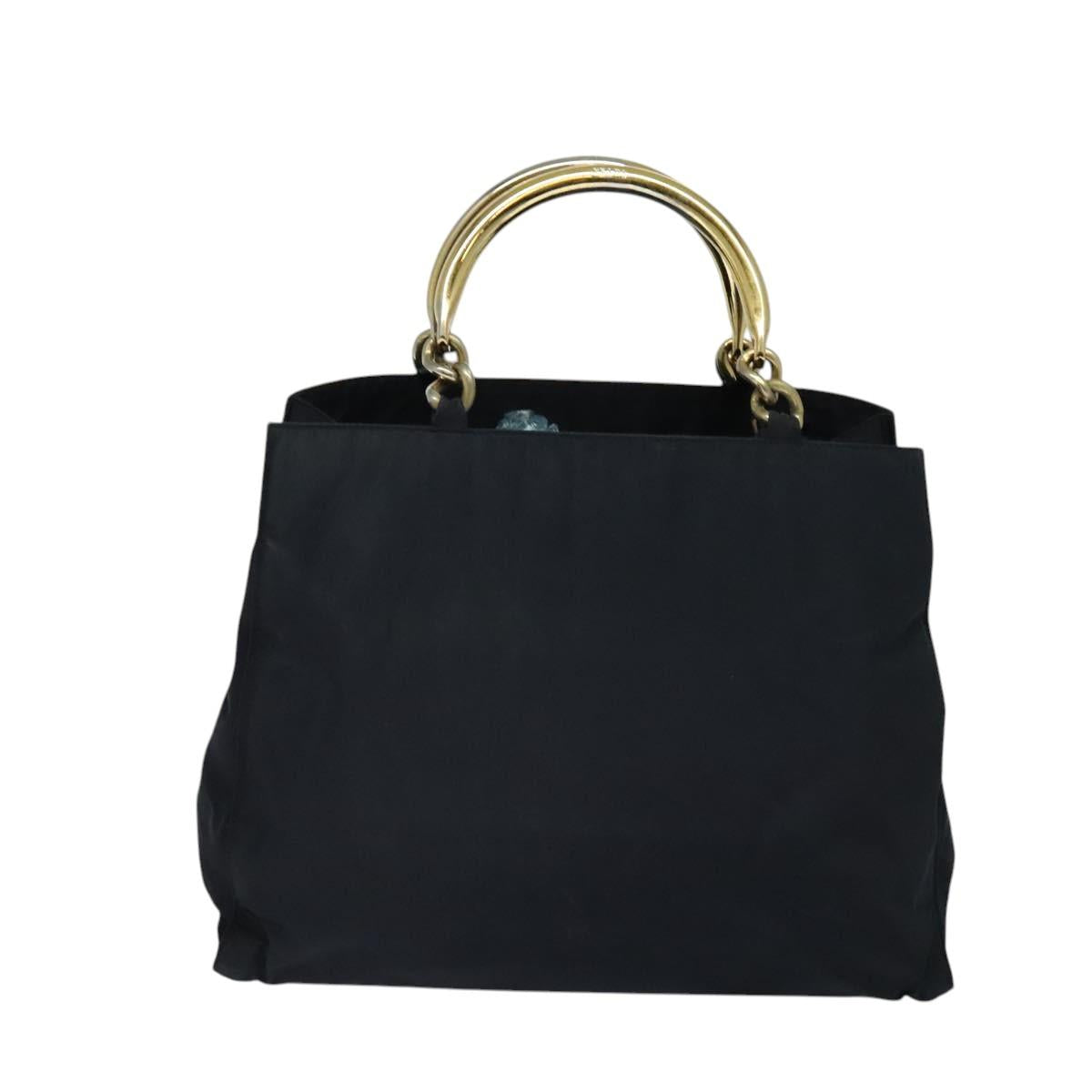 PRADA Tote Bag Nylon Navy Gold Auth MX480