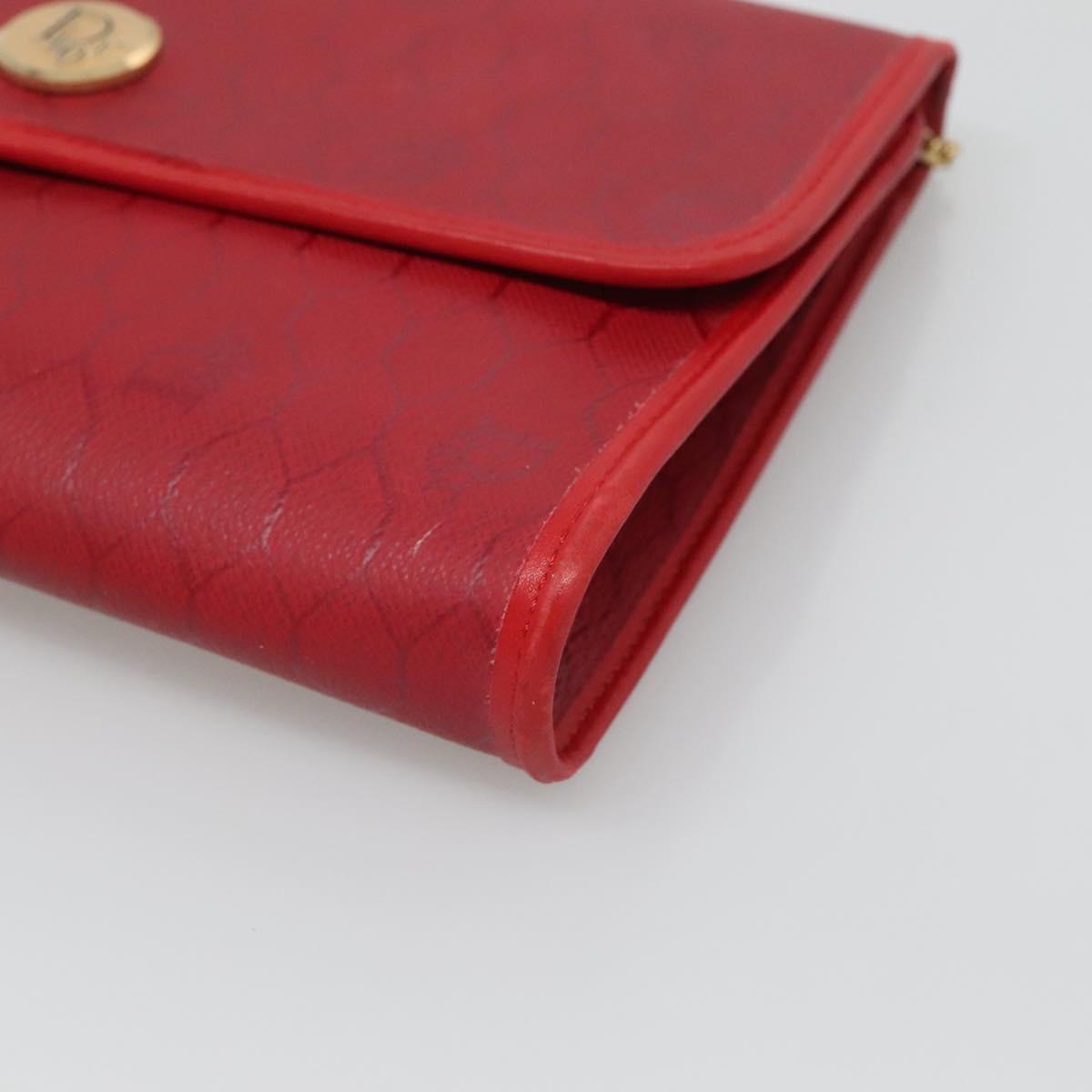Christian Dior Honeycomb Canvas Chain Shoulder Bag PVC Red Gold Auth MX492