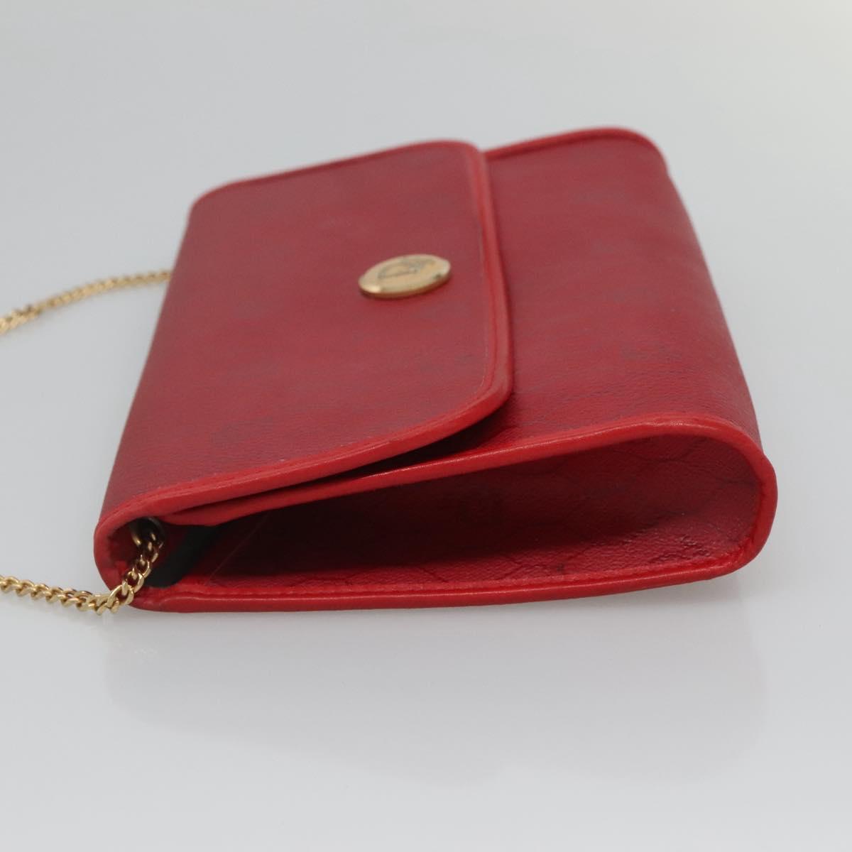 Christian Dior Honeycomb Canvas Chain Shoulder Bag PVC Red Gold Auth MX492