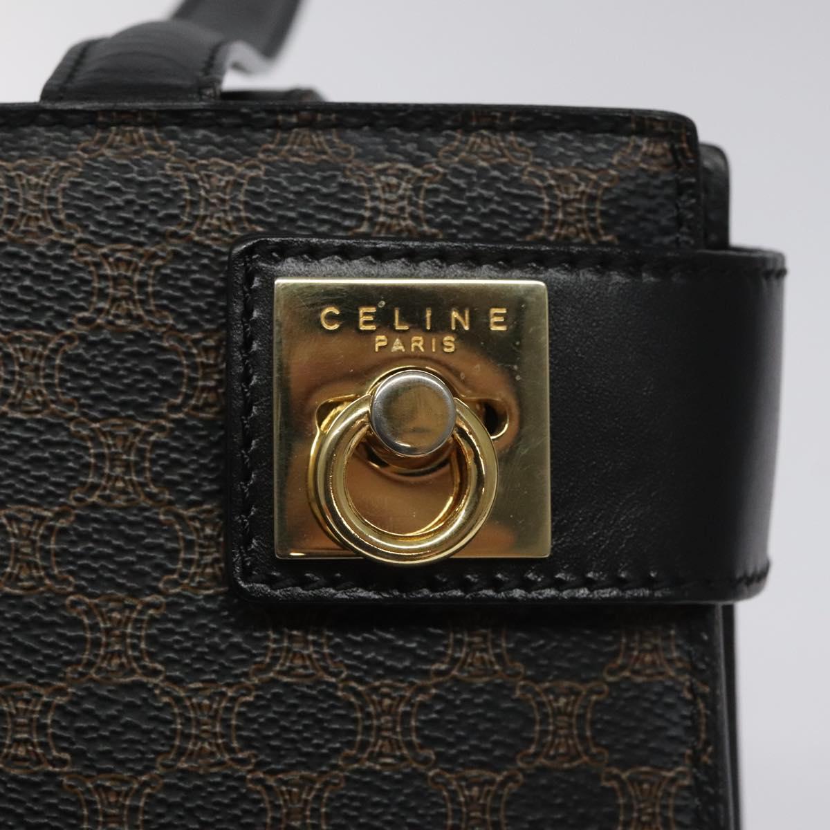 CELINE Macadam Canvas Shoulder Bag PVC Leather Black Gold Auth MY004