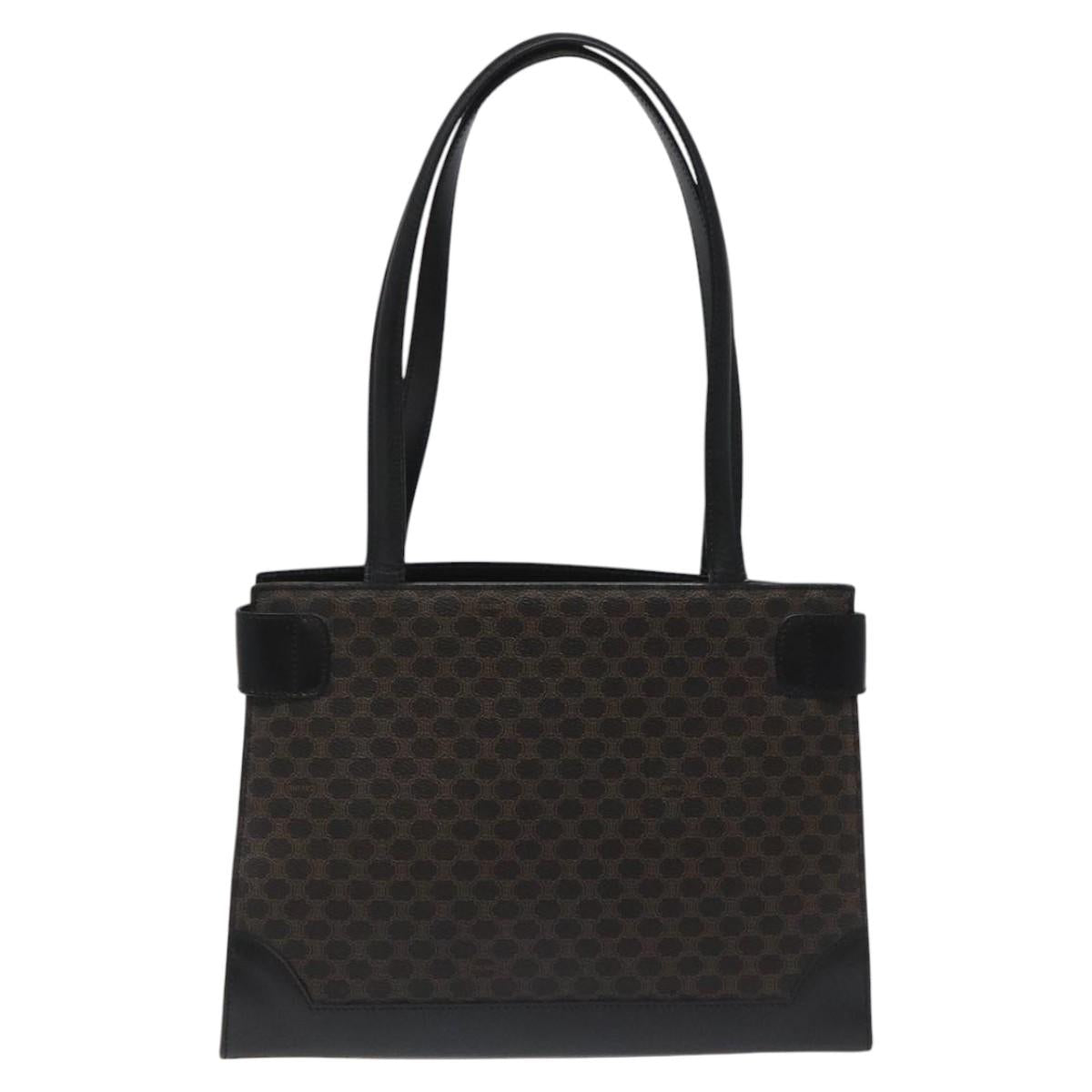 CELINE Macadam Canvas Shoulder Bag PVC Leather Black Gold Auth MY004