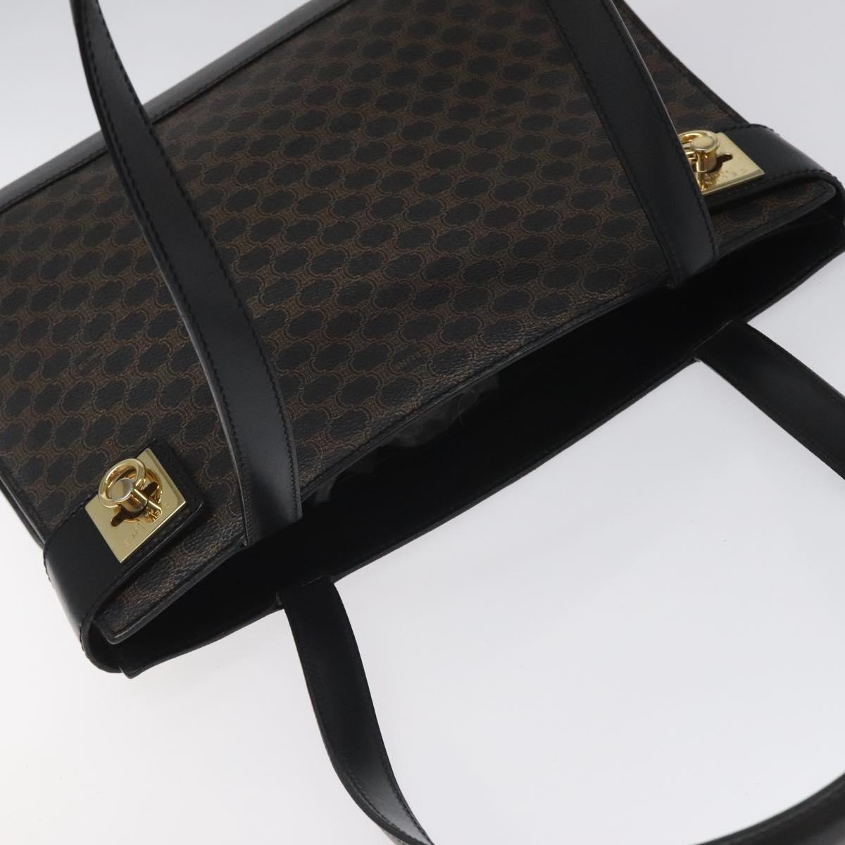 CELINE Macadam Canvas Shoulder Bag PVC Leather Black Gold Auth MY004