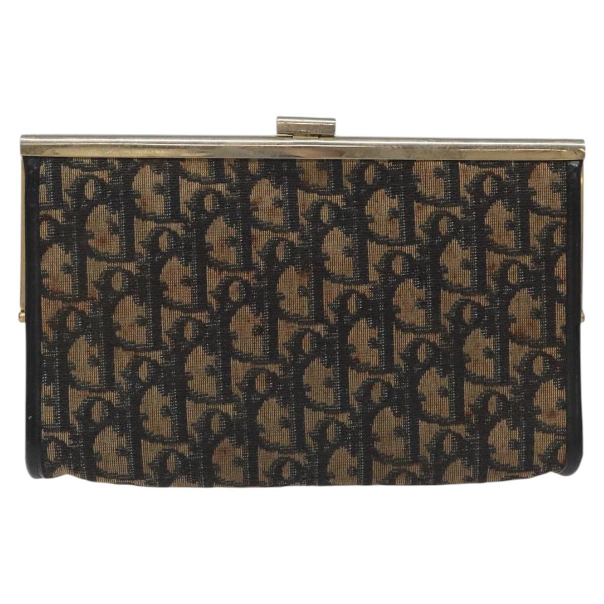 Christian Dior Trotter Canvas Clutch Bag Navy Gold Auth MY031