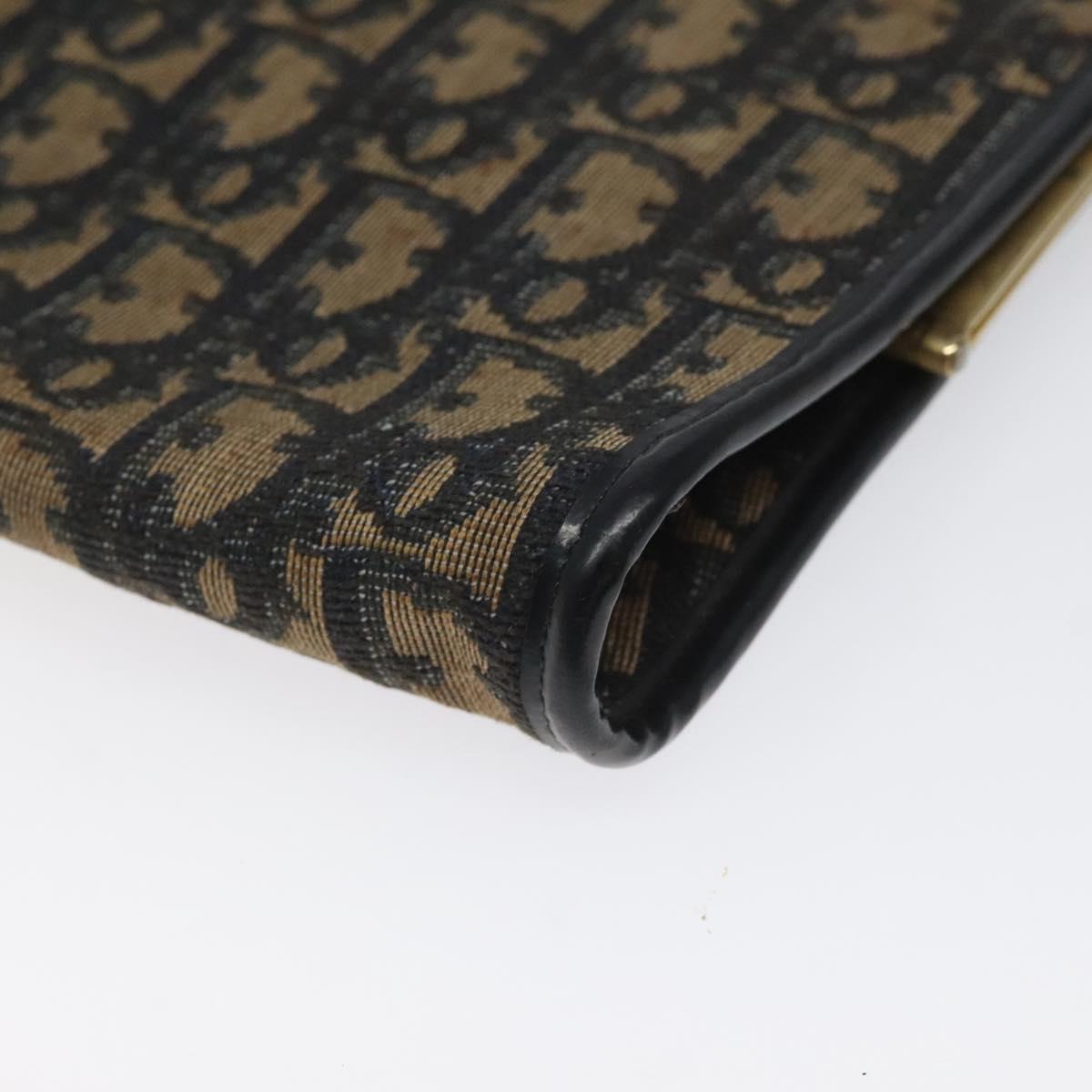 Christian Dior Trotter Canvas Clutch Bag Navy Gold Auth MY031