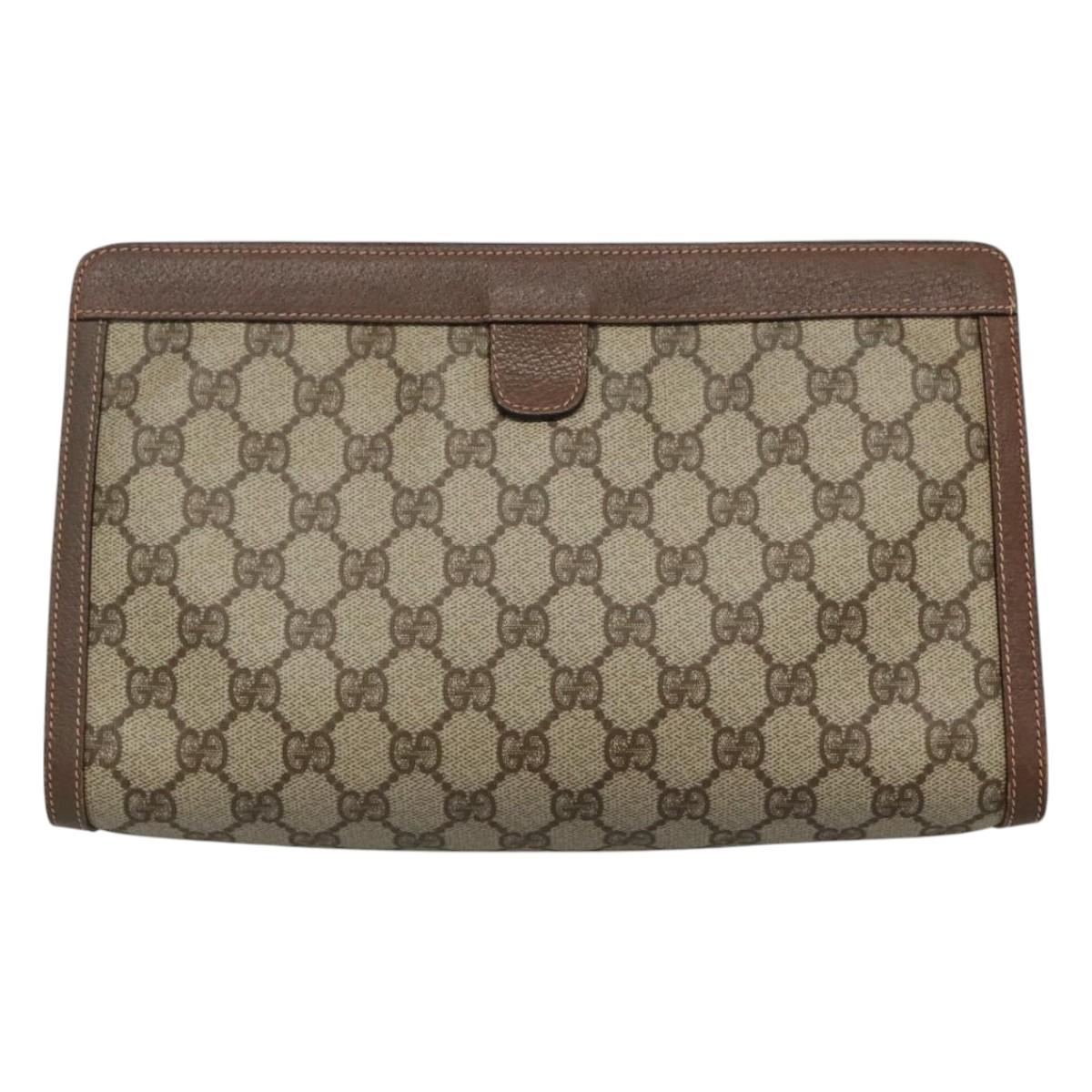 GUCCI GG Supreme Web Sherry Line Clutch Bag PVC Beige Red 156 01 033 Auth MY044
